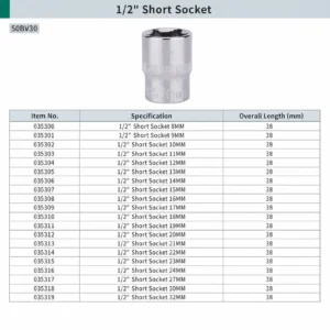 1 2 inch short socket crv standard metric socket