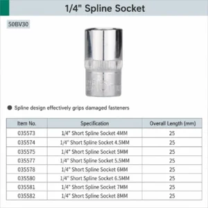 1 4 inch short spline socket metric repair tool