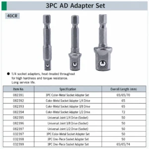 3pc 1 4 drive socket adapter set