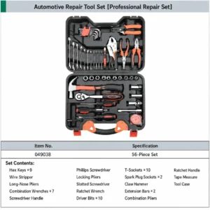 56 piece automotive repair tool set 049038