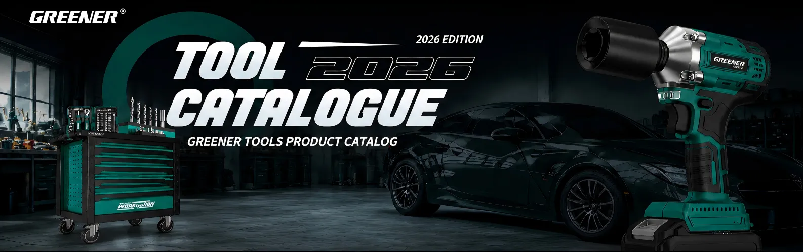 greener professional power tools and workshop cabinet product catalogue 2026 edition banner