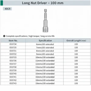 long nut driver set 100mm