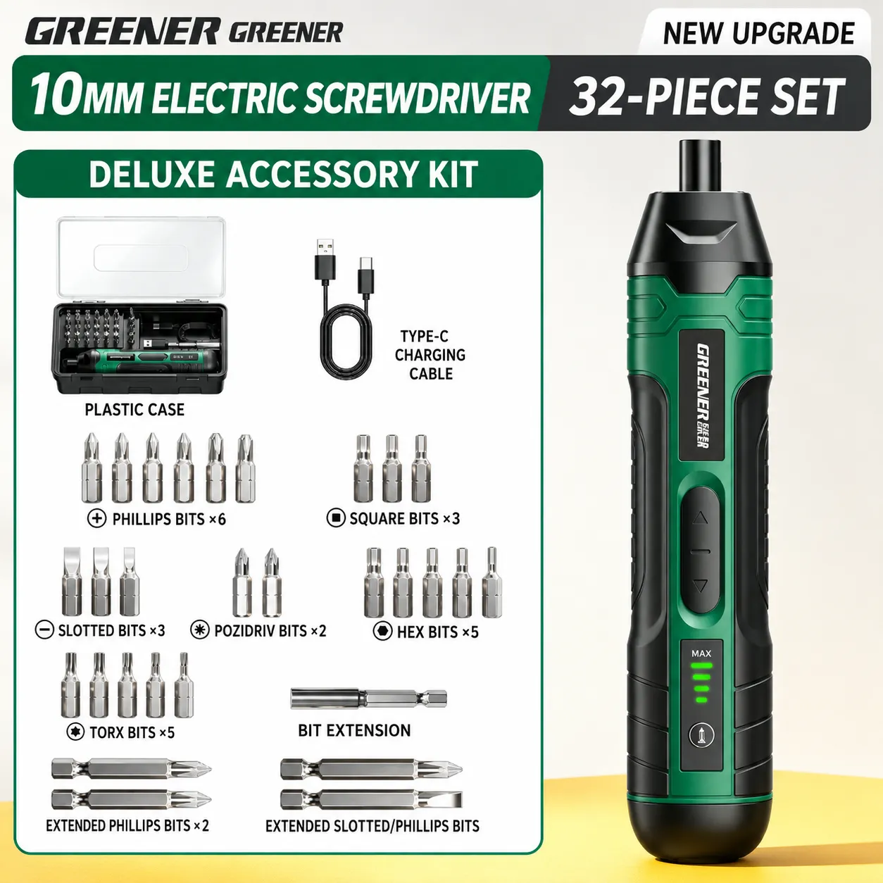 10mm cordless electric screwdriver 32 piece accessory kit with usb c charging 10mm cordless electric screwdriver 32 piece accessory kit with usb c charging