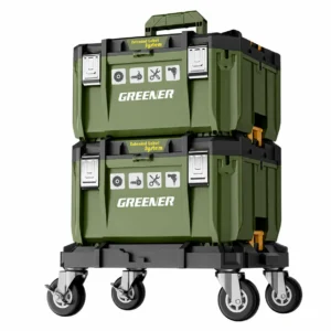 green mobile tool box stack with swivel casters