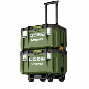 green rolling tool storage box with telescopic handle