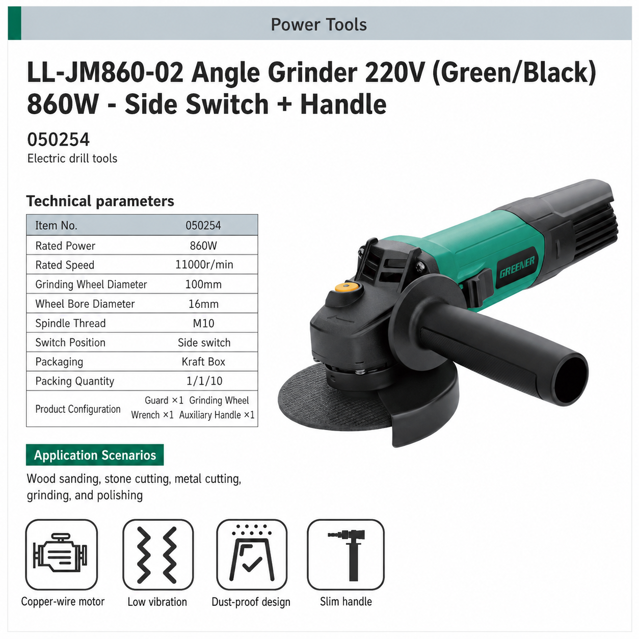 greener 860w corded angle grinder 220v side switch handle green black greener 860w corded angle grinder 220v side switch handle green black